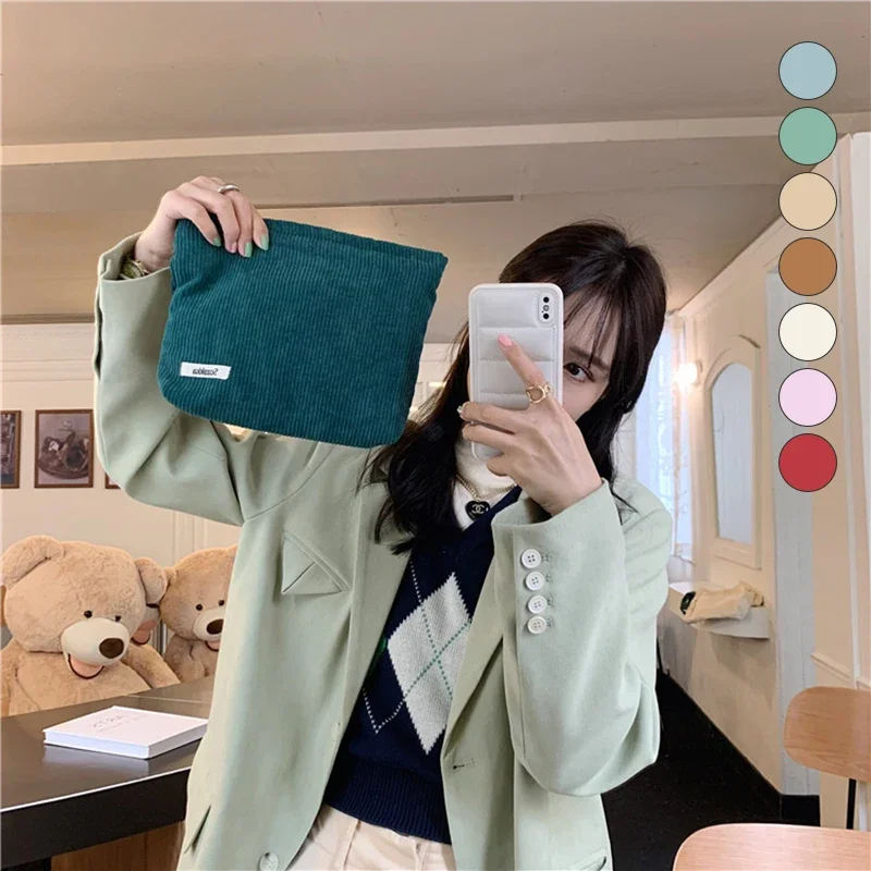 

Corduroy Cloth Makeup Pouch Clutch Bag Women Handbag Travel Cosmetic Organizer Ladies Carry Bag Make Up Smartphone Storage Case