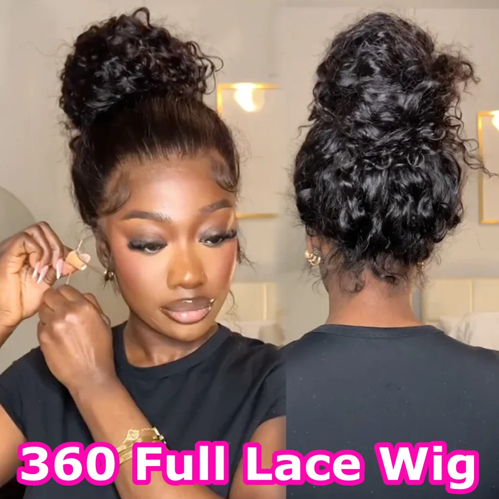 

250 Density Invisi Strap 360 Full Curly Glueless Wig Human Hair PrePlucked 30 Inch Lace Front Wig Deep Curly Wave Frontal Wig