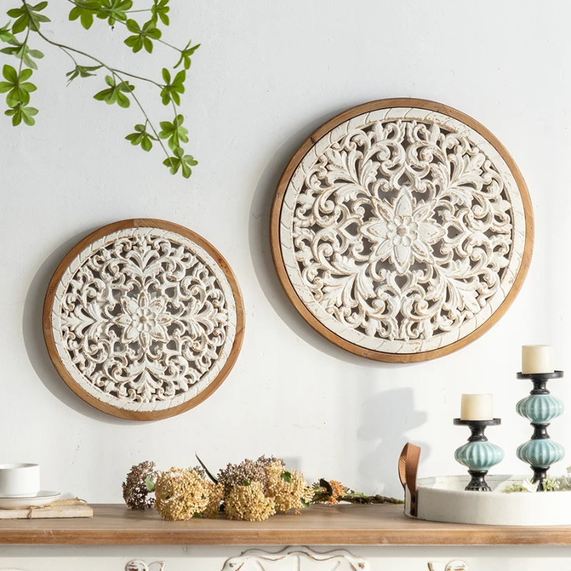 SP022 Rural Vintage Wooden Carved Wall Hanging, Living Room, Entrance, Wall, Background Wall Combination, Hanging Decoration