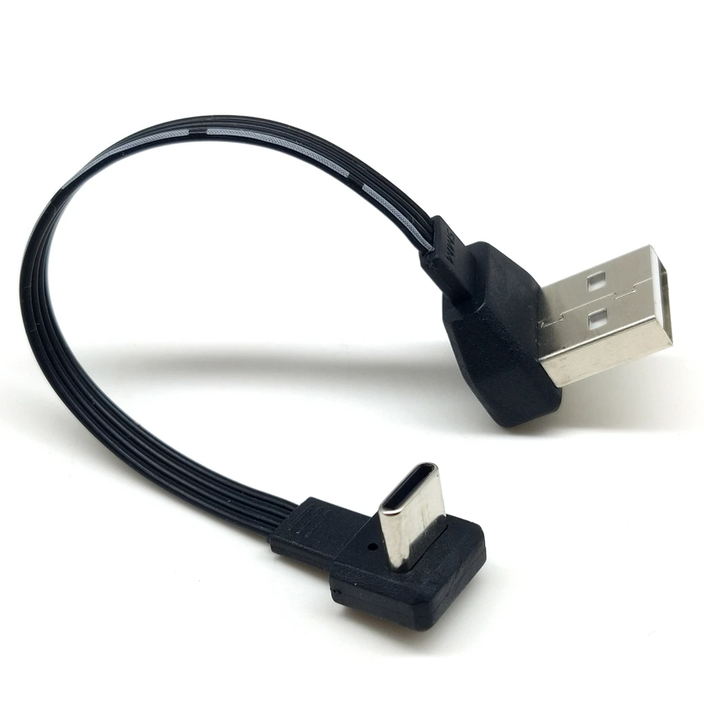 USB-C ultra court de type C mâle haut et bas 90 ° vers USB 2.0 câble de données mâle USB câble plat de type C 0.1m/0.2m/0.5m/1m