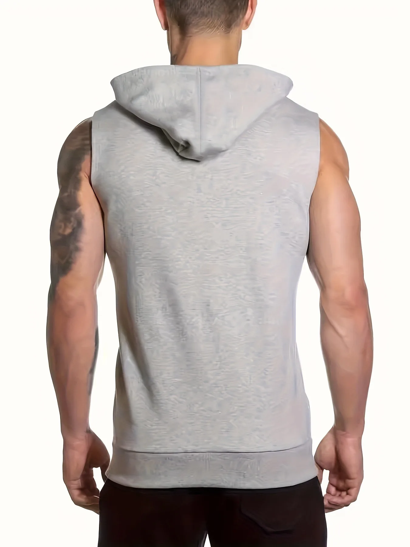 Men\'s Solid Tank Top, Active Quick Dry Comfy Breathable Crew Neck Sleeveless Hooded Shirt, Men\'s Clothing For Summer Outdoor