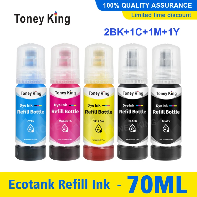 Toney King-recarga de tinta para impresora Epson EcoTank, recambio de tinta de 70ml, L3150, L3110, L3100, L3210, L3250, L1110, 5190, ET-2710, 102,