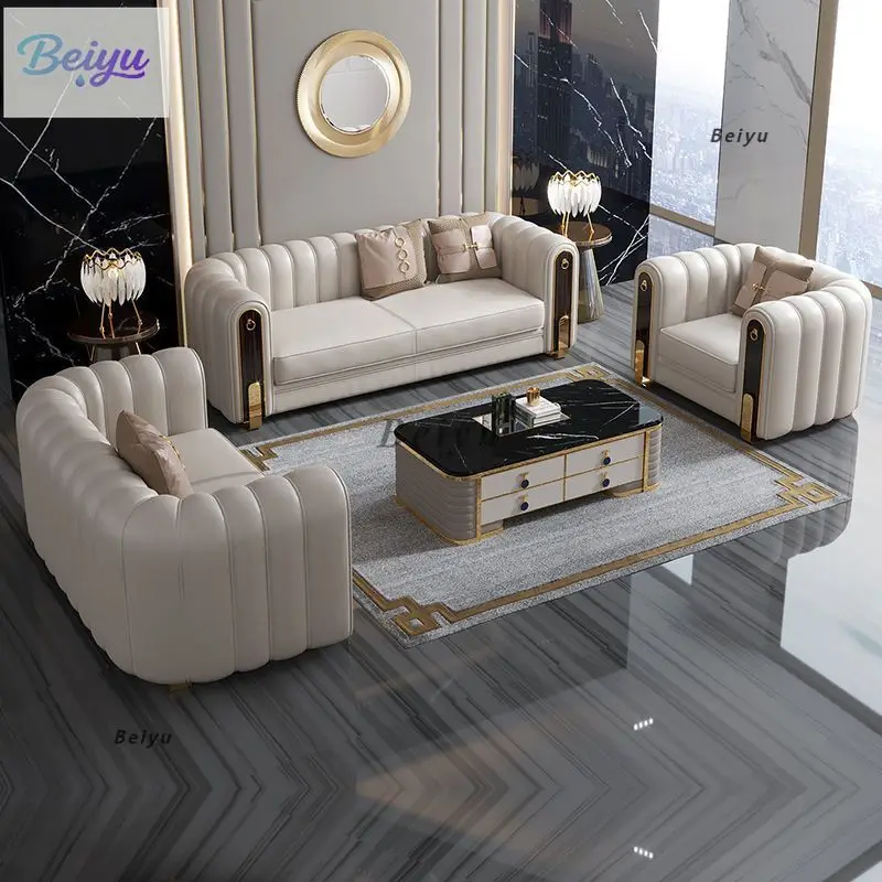 

Легкий роскошный итальянский элитный атмосферный размер для квартиры, дома, гостиной, кожаный диван Напа, дизайнерская кожа интернет-знаменитостей