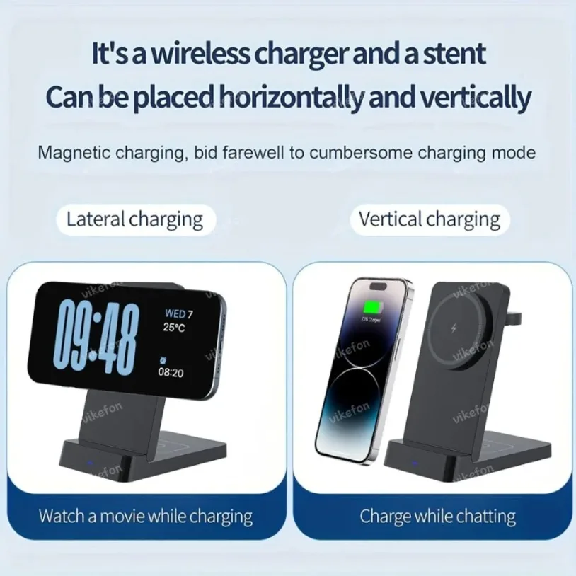 3 في 1 شاحن لاسلكي مغناطيسي حامل هاتف سطح المكتب لـ Magsafe iPhone 16-12 Apple Watch 8 7 Airpods Pro Samsung شحن سريع #4