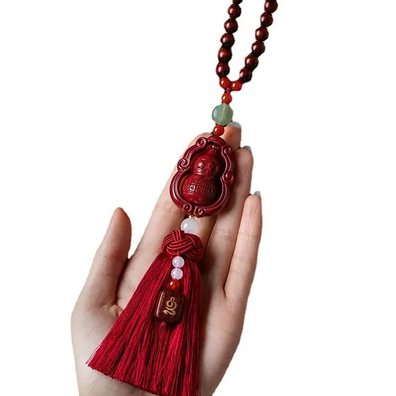 Raw Ore Purple Gold Sand Rosewood Fu Lu Gourd Automobile Hanging Ornament Tassel Safe Car inside Cinnabar Pendant