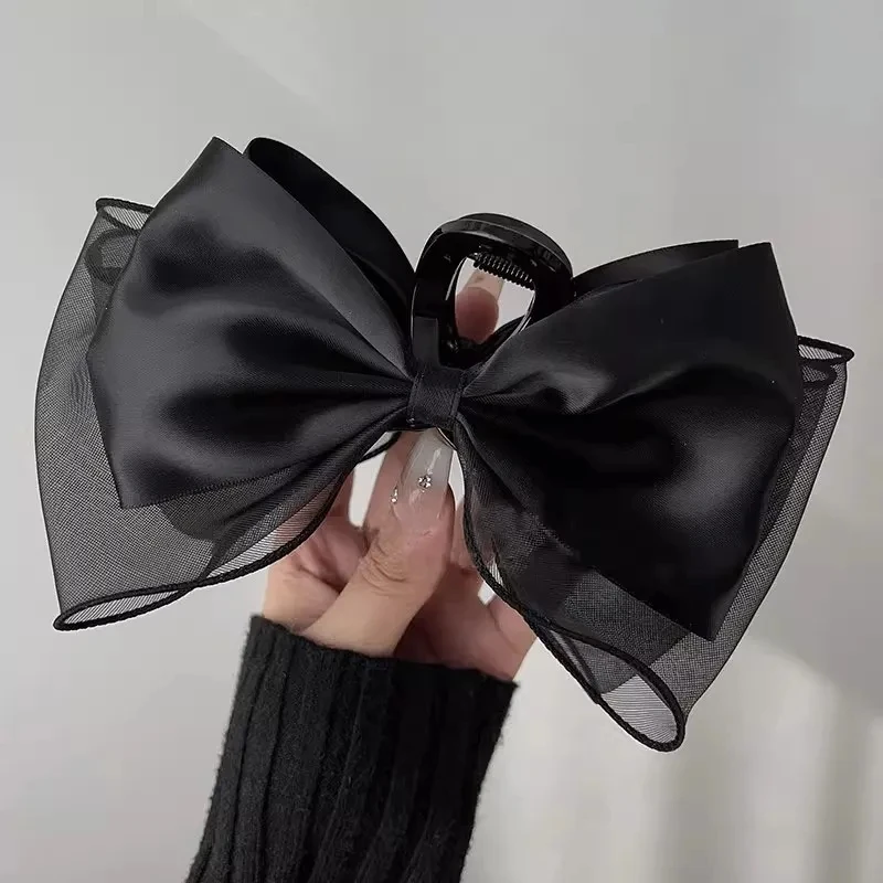 

2025 Summer Solid Color Mesh Tulle Bow Hair Clips - Elegant Ponytail & Braid Claw Clips for Women, Headwear Accessories