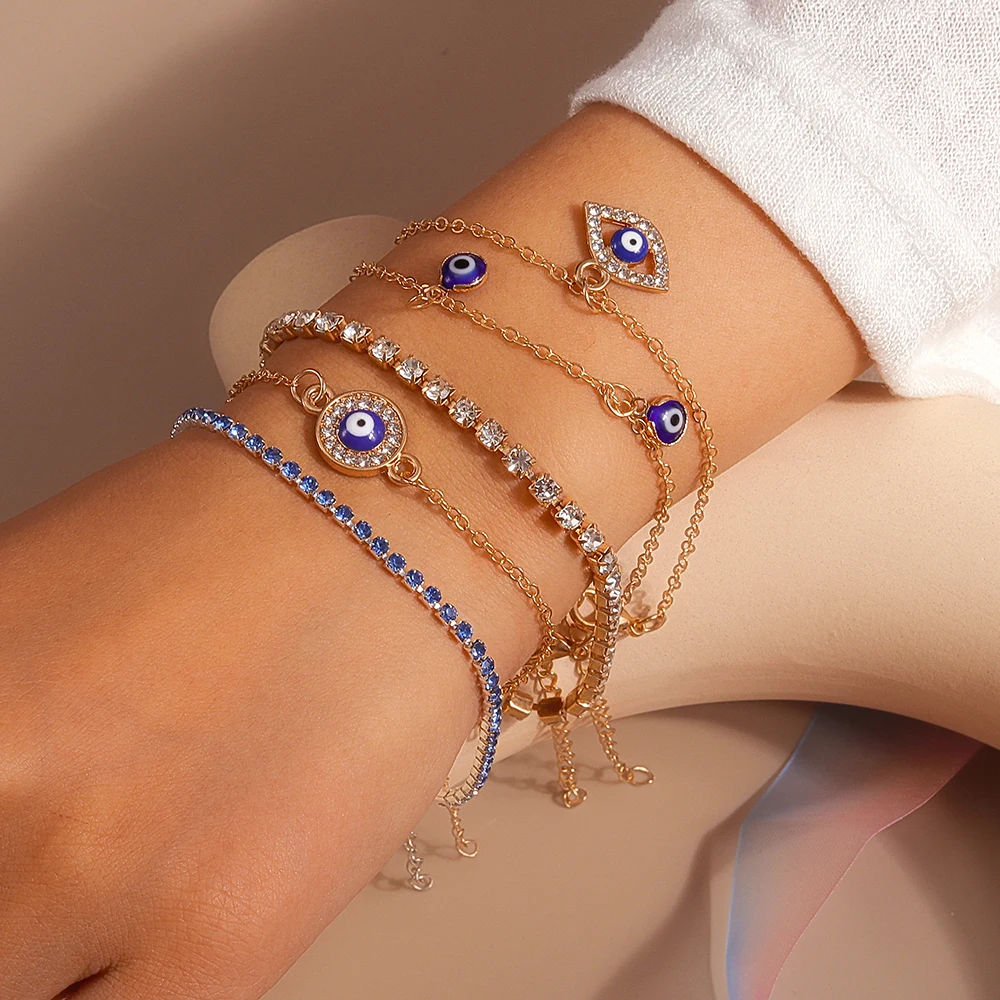Aihua Bohemian Kristall türkisch glücklich blau Auge Armband Armreif für Frauen Gold Farbe Kette Armband Set Vintage Boho Schmuck Geschenke – Detail 4