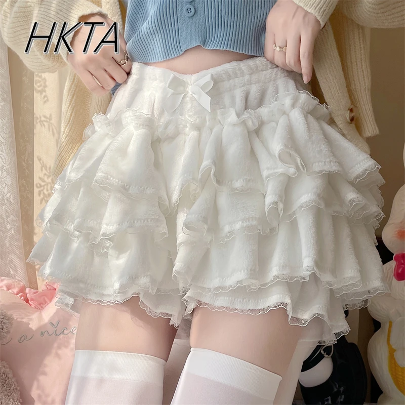 Japanese Soft Girl Lolita Skirt Women Autumn and Winter Thickened Warm Jk Velvet Leggings Shorts Fluffy Lantern Pleated Skirt