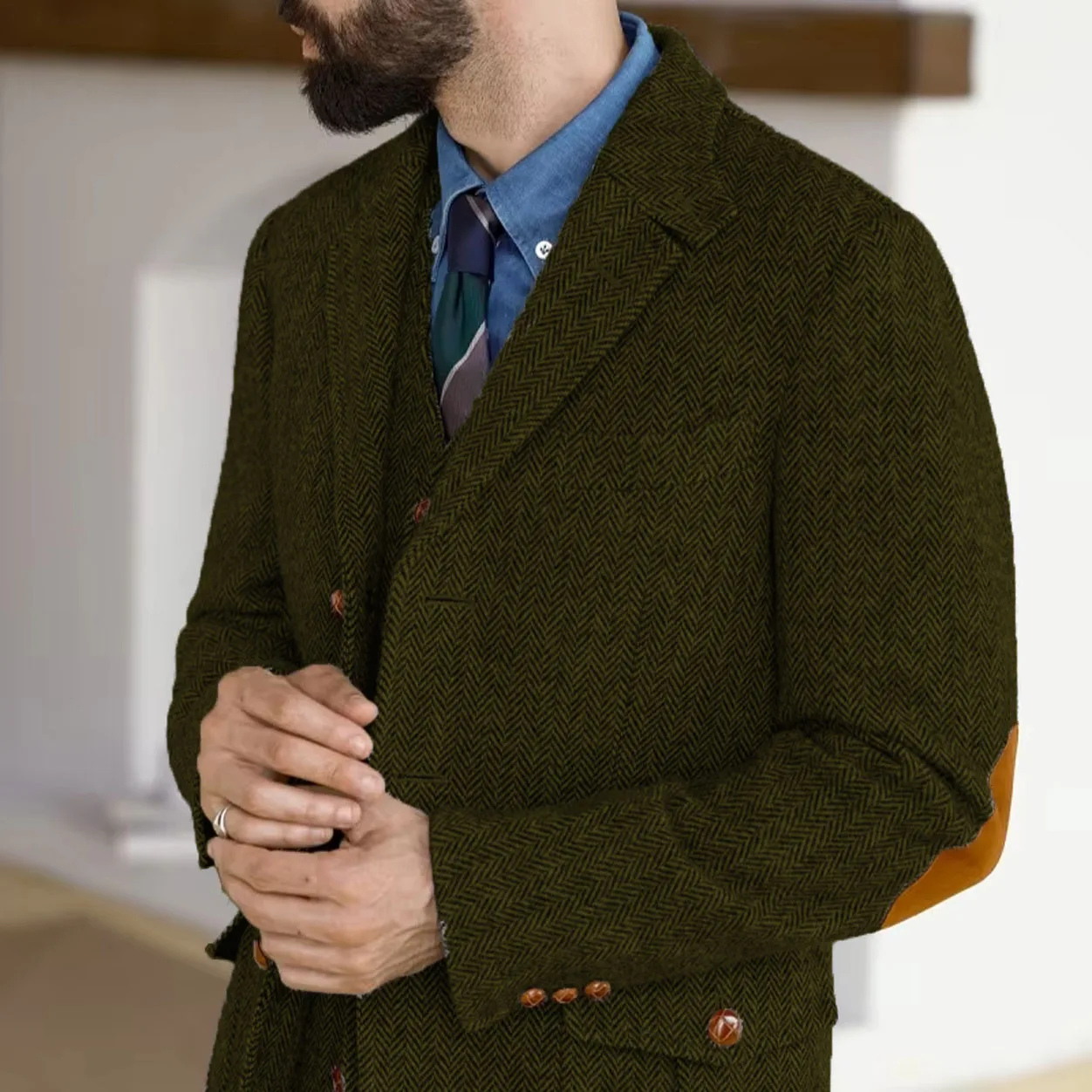 Herringbone Tweed Tweed Hunting Casual Blazers Autumn/Winter Vintage British Men's Suit Jacket Fashionable Gentleman Wedd Attire