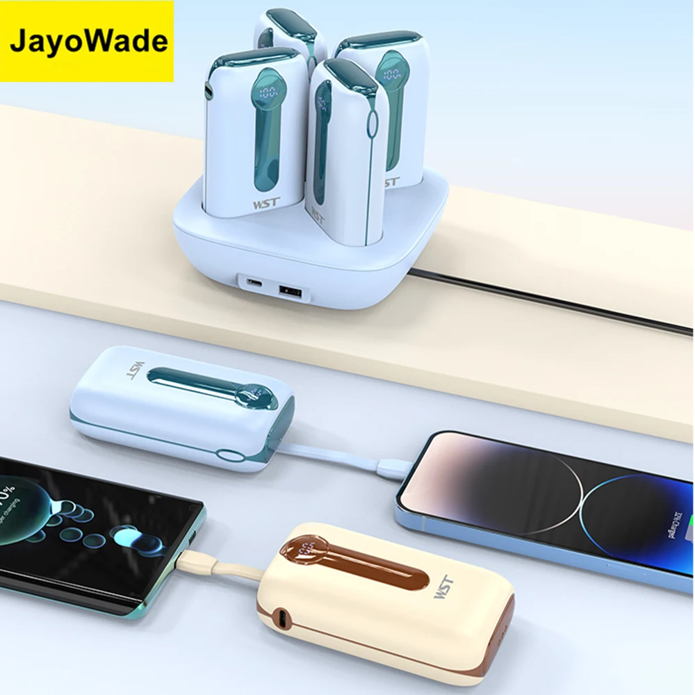 

JayoWade 4 Pcs 10000mAh Power Bank With Charger Station Portable Fast Charging Powerbank for iPhone 16 Samsung Xiaomi Poverbank
