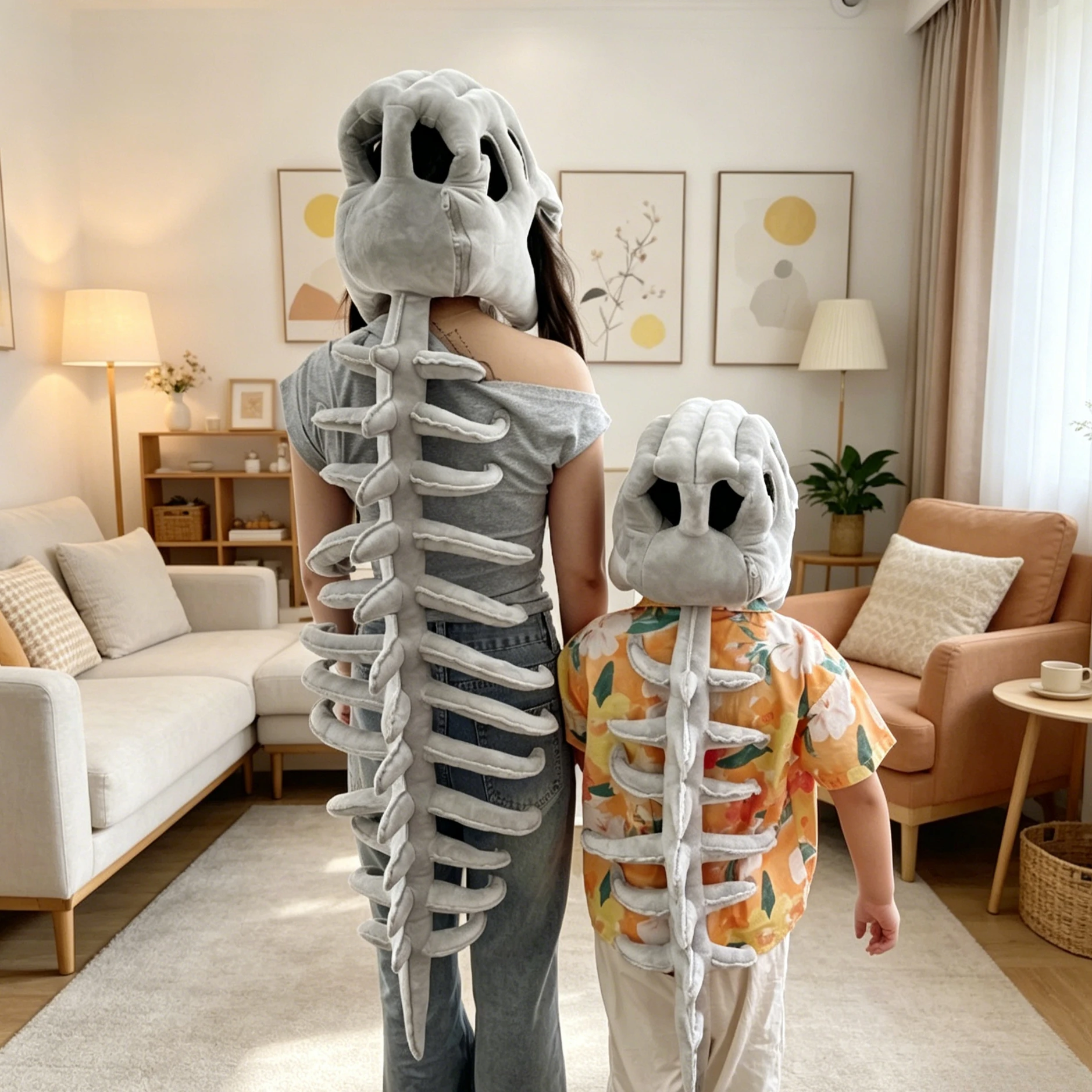 New Chinese Dinosaur Bone Plush Toy Cosplay Costume Mask Performance Stuffed Dino Skeleton Soft Animal Birthday Gift for Party