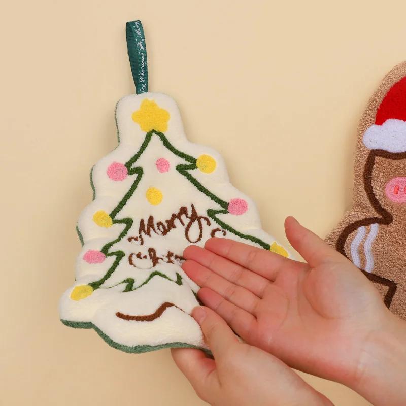 Christmas Towel Coral Velvet Xmas Tree Gingerbread Man Snowman Hanging Decoration Home Bathroom Decor Supplies
