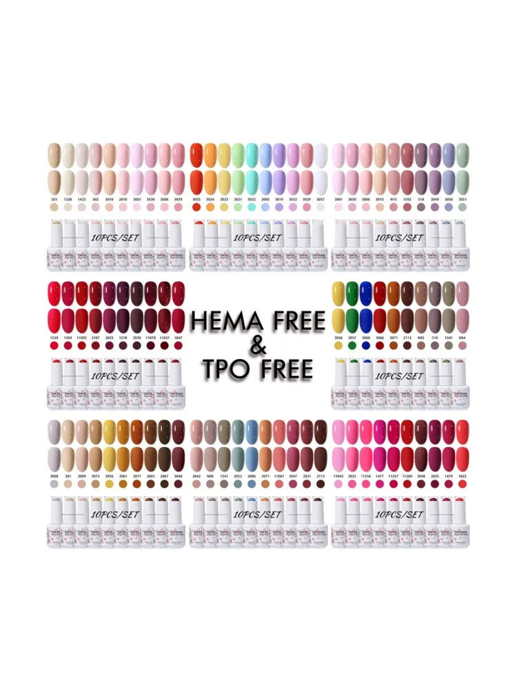 Clou Beaute 10 Stück TPO & HEMA FREIER Nagellack-Set Gel-Lack Frühlingsfarben UV-Gel Nagellack Semi-Permanent Hochpigmentierter Lack