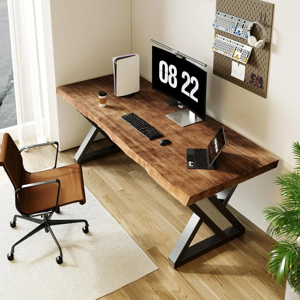 

Rustic Style Solid Wood 55-inch Computer Desk - Large Office Desk for Home Office, Modern and Simple Design, Ideal for Study