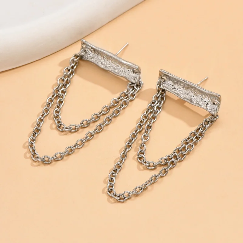 

2025 New Trend Geometric Chain Long Earrings Women's Punk Hip-Hop Style Pendant Earrings Girls Fashion Jewelry Ears Decoration