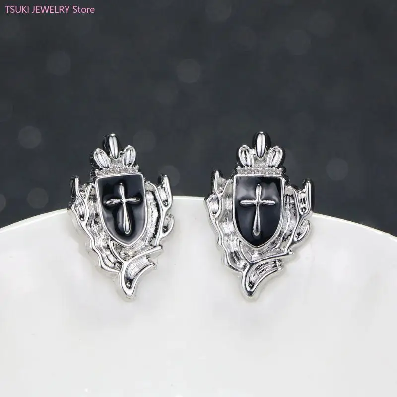 

62KE 2PCS Delicate for Cross Brooch Crown Brooch Business Suit Shirt Collar Lapel Pins Jewelry for Him Accessori