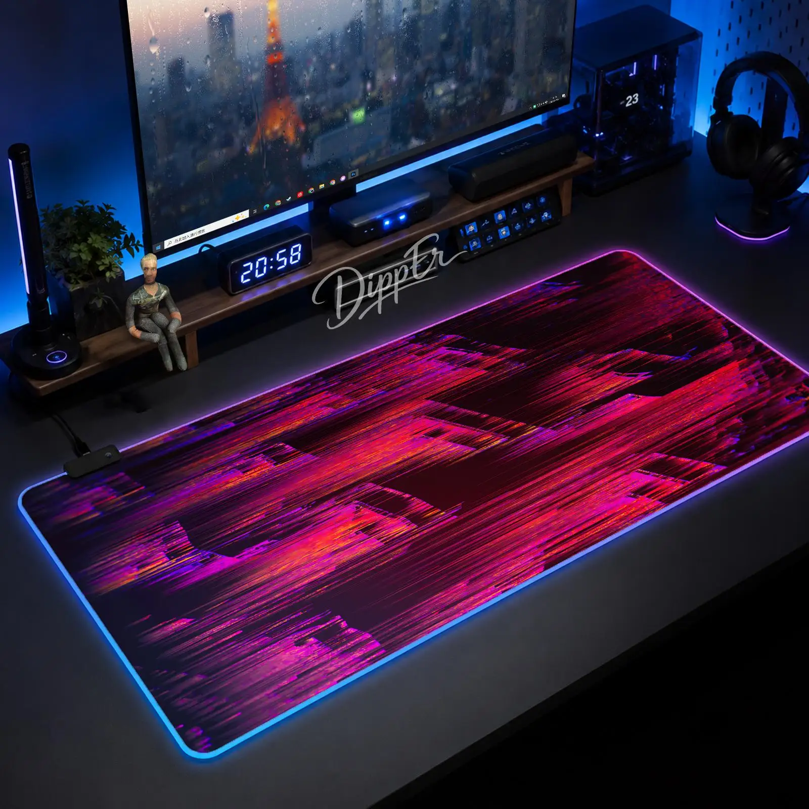 

A-Glitch Mouse Pad Large Size LED Glowing Table Pad XXL Gaming Non-slip Rubber Mat With Backlight