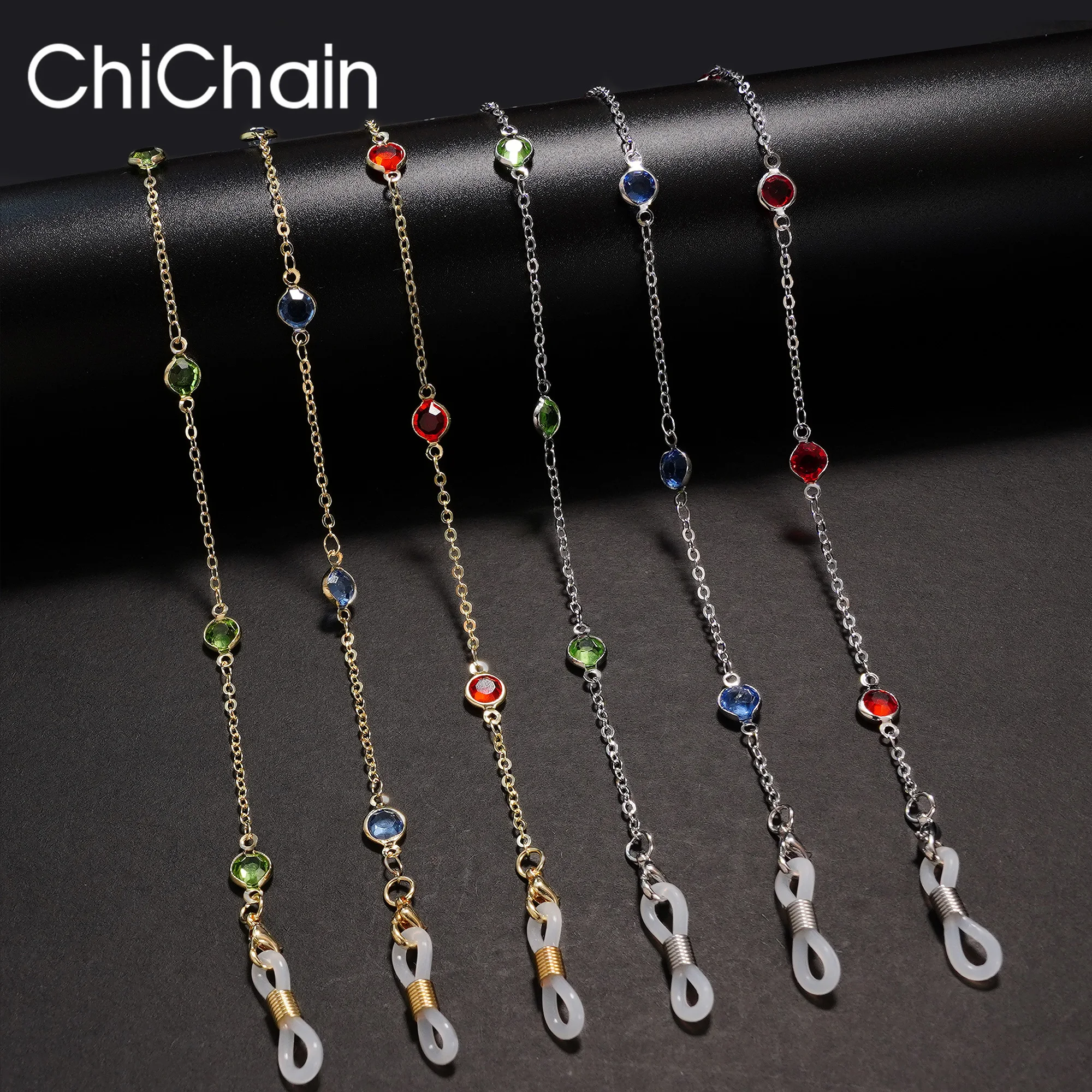 Water diamond Sunglasses Sunshade Chain Fashion Metal Mask  Simple Pearl Gem Glasses Chain Charm Red Lanyard Glasses Frame Rope