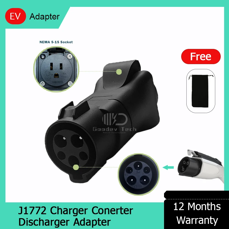 

Portable Electric Vehicle Adapter Type1 Male Plug to 220V EU Socket NEMA 5-15R 15A 125V IP44 Charging Station Discharger Connect