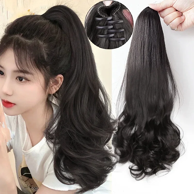 

Synthetic Long Straight Claw Clip On Ponytail Hair Extensions 50cm Heat Resistant Pony Tail Hair piece For Women Daily Resistant