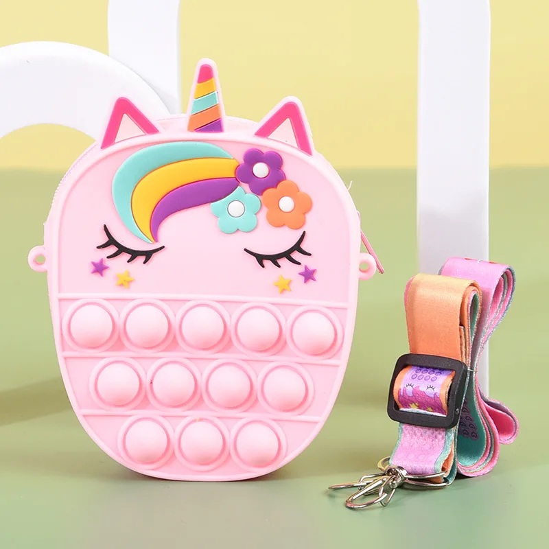 New Unicorn Coin Purse Rainbow Princess Silicone Messenger Bag Children Cute Toys Coin Pouch Cartoon Decompression Bag Wallet