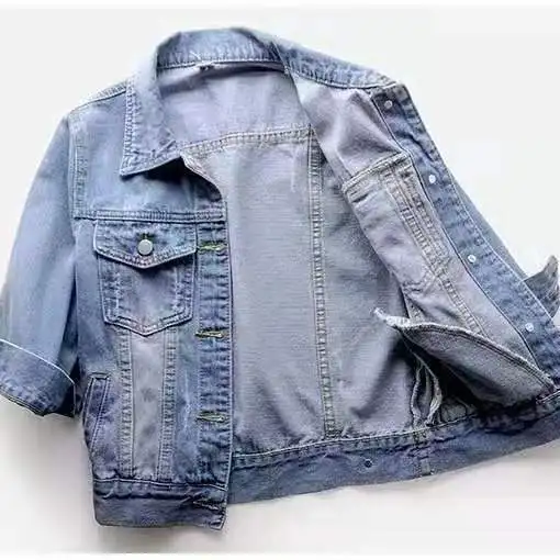 Women's Slim-fit Denim Coat Seven-point Sleeve Short Cardigan for Spring And Autumn All-match Top