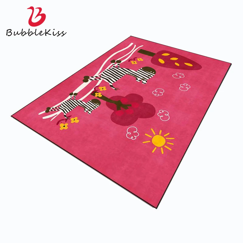 Bubble Kiss Modern Cartoon Zebra Rose Red Carpet for Living Room Blue Children's Room Carpet Thick Kids Play Crawling Floor Mat