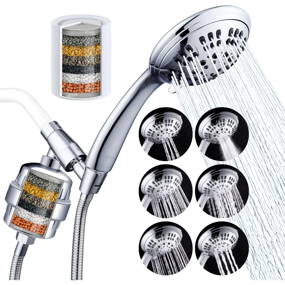 Luxury Filtered Handheld Shower Head, 6 Spray Settings Shower Set with Effective Filter of 2 Cartridges