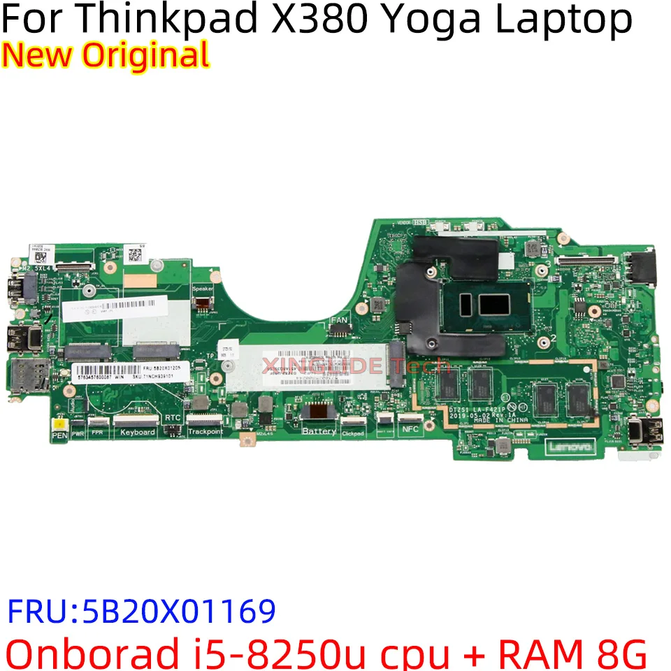 For Lenovo Thinkpad X380 Motherboard Yoga x380 Mainboard With CPU and RAM LA-F421P Laptop Motherboard 100% Teste Working