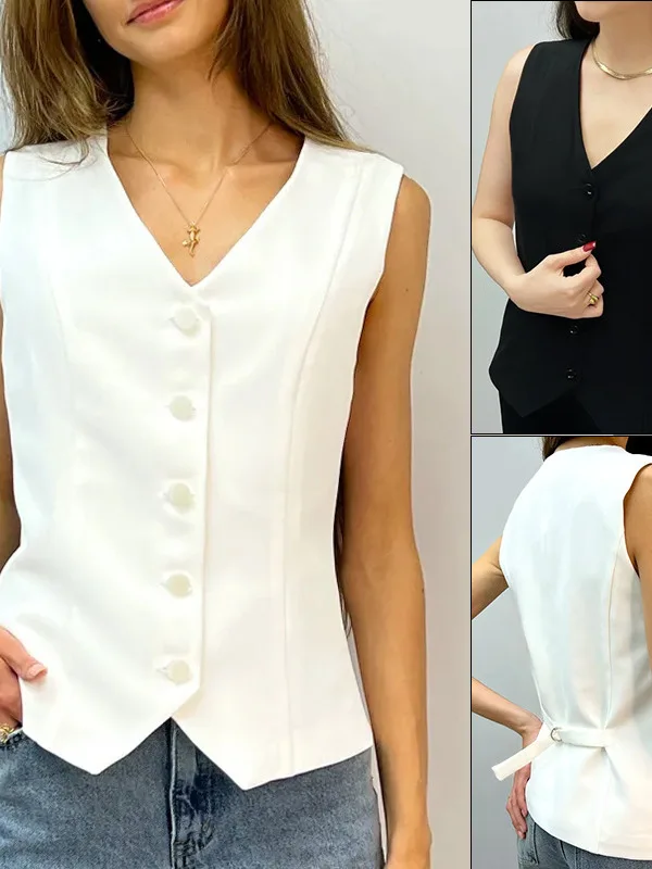 

Жилет V-Ne Svel, топ, жилет, летний открытый кардиган, верхняя одежда, уличная одежда, полиэстер, длина, одна пуговица