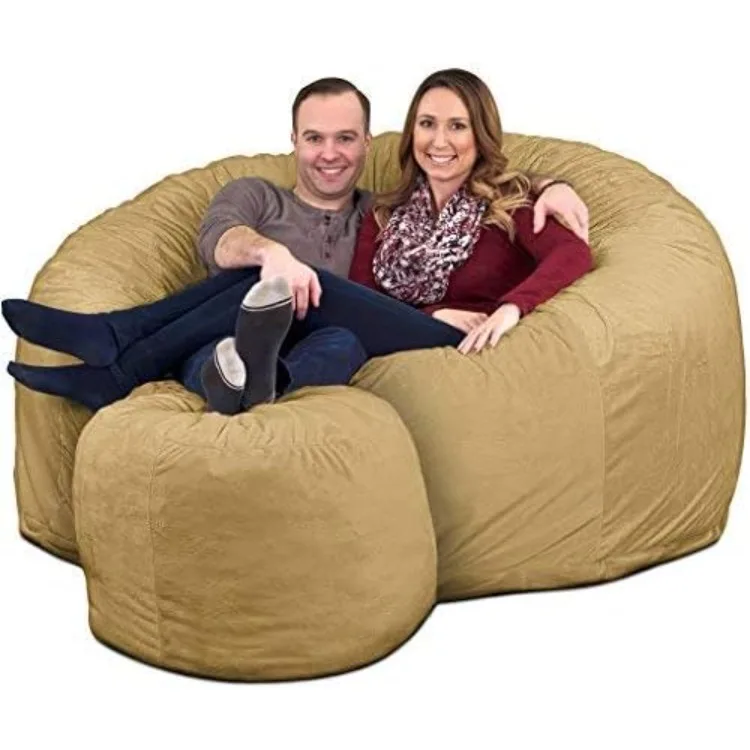 6ft Bean Bag Chair & Footstool, Oversize Bean Bag Chair for Adults, Comfy Chair Bean Bag Couch Lounge Sofa Loveseat Furniture