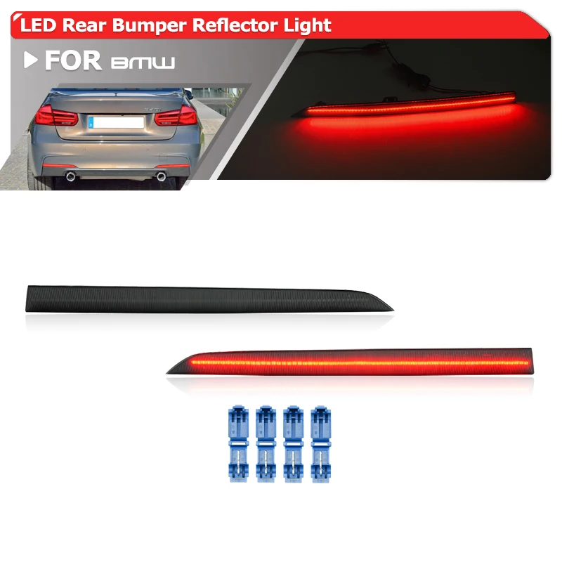 

2x Smoked Rear Led Bumper Reflector Trim Tail Brake Stop Fog Signal Light For BMW 3Series F30 F31 M Sport 2012-2019 63147847166