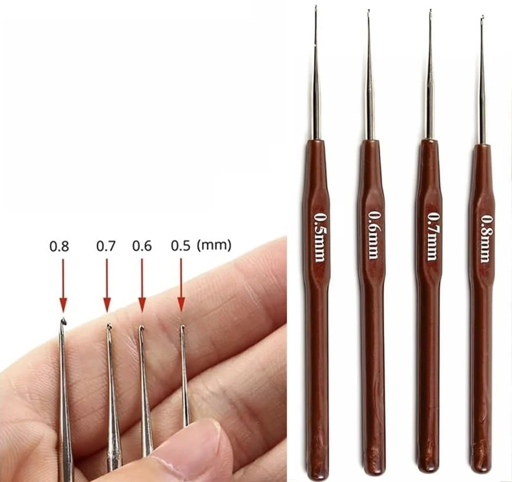 Häkelnadel 0,5" 0,6" 0,7" 0,8 mm Mikronadeln für die Perückenherstellung, Schlösser, Zöpfe, Weben, Nadelwerkzeuge