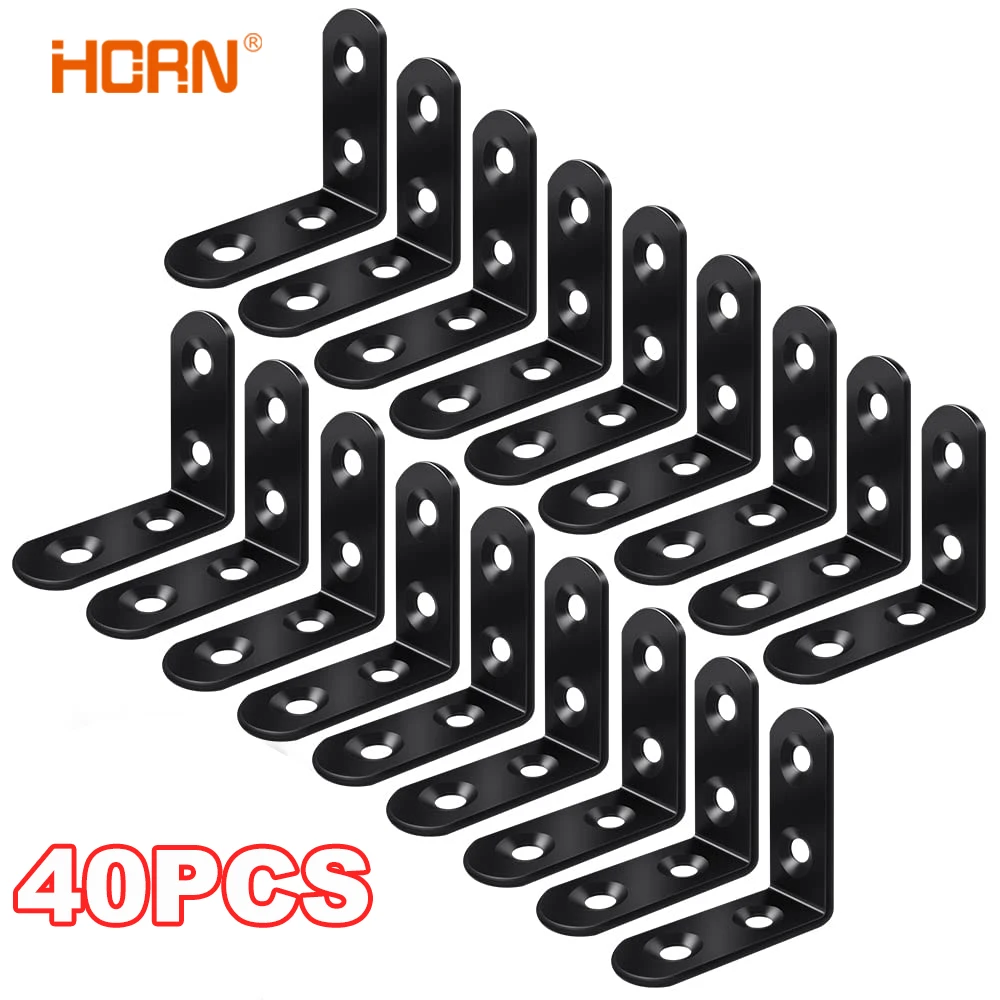 40Pcs 40mm Heavy Duty Stainless Steel Corner Bracket Right Angle Shelf Support L/I Shape Bracket Furniture Fixing Brace