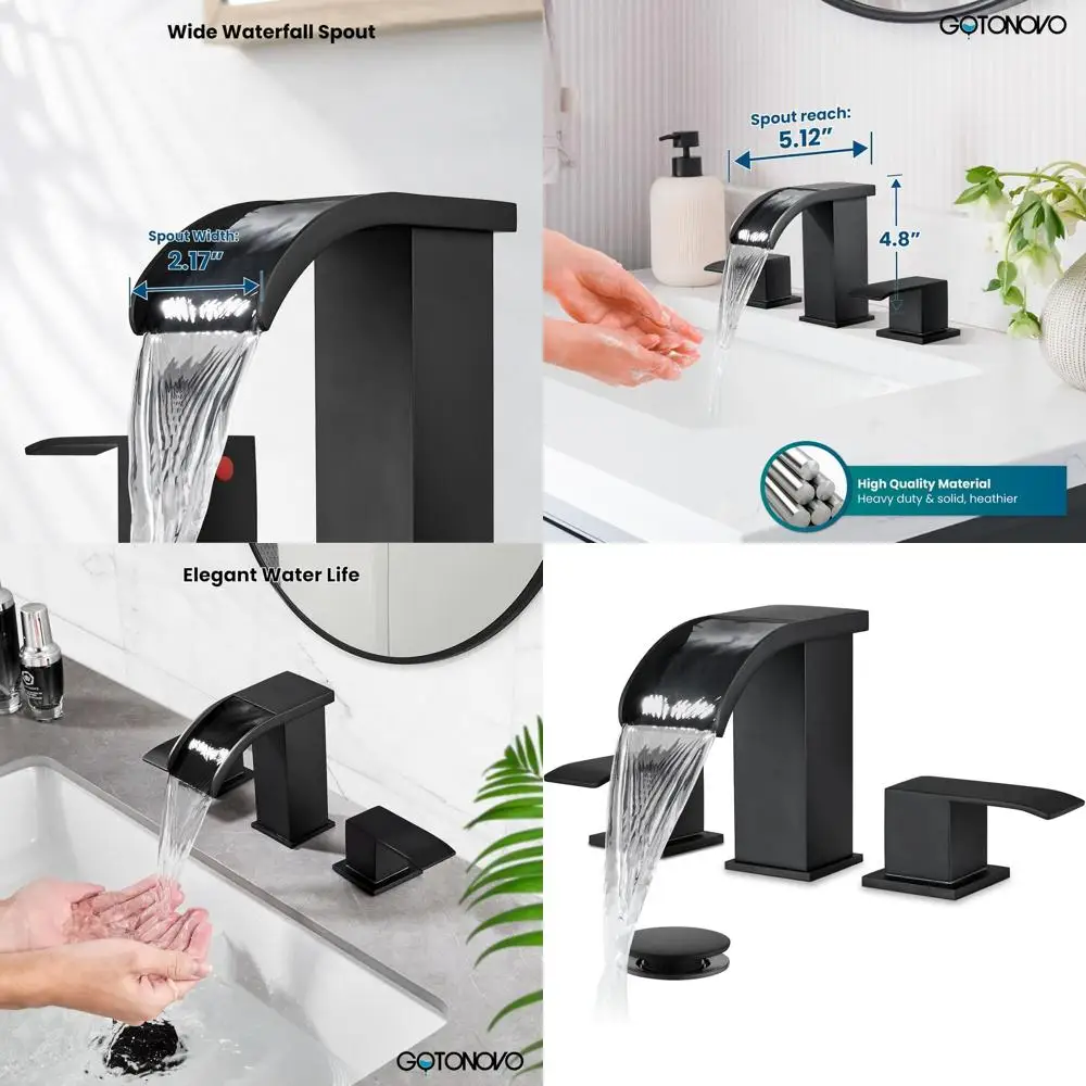 

8 Matte Black Widespread Faucet Set with 3 Holes, 2 Handles, Pop-Up Drain & Supply Lines for Bathroom Sinks