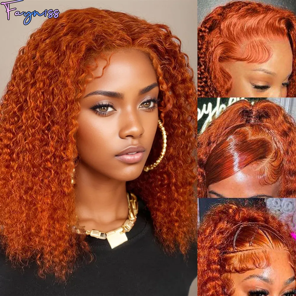 Gengibre Laranja Cabelo Humano Bob Peruca para Mulheres, HD Lace Frontal Perucas, Onda de Água, Pré Arrancado, 100% Cabelo Humano, 13x4