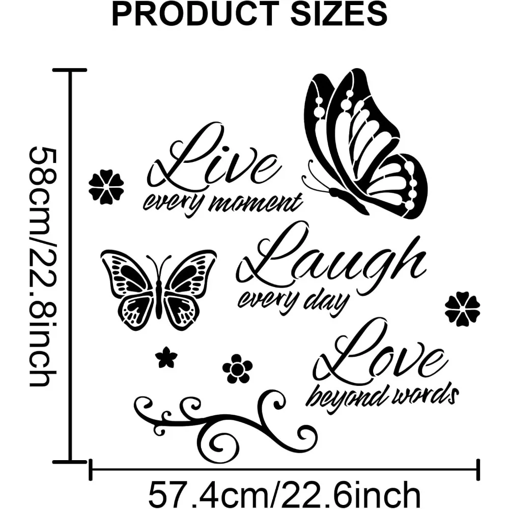 3pcs Large Live Love Laugh Butterfly Stencil 22.6×22.8inch Splice Size with Paint Brush Live Every Moment DIY Decorative