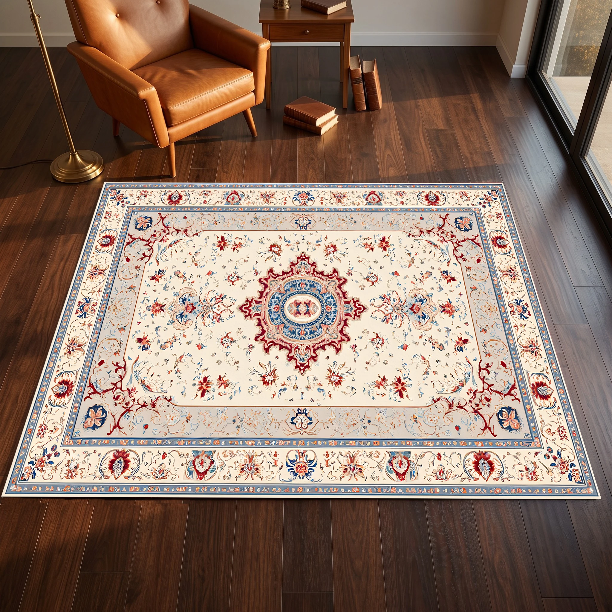 2D Carpet with Retro Persian Central Rosette Pattern in European Light Luxury Style for Living Room and Bedroom