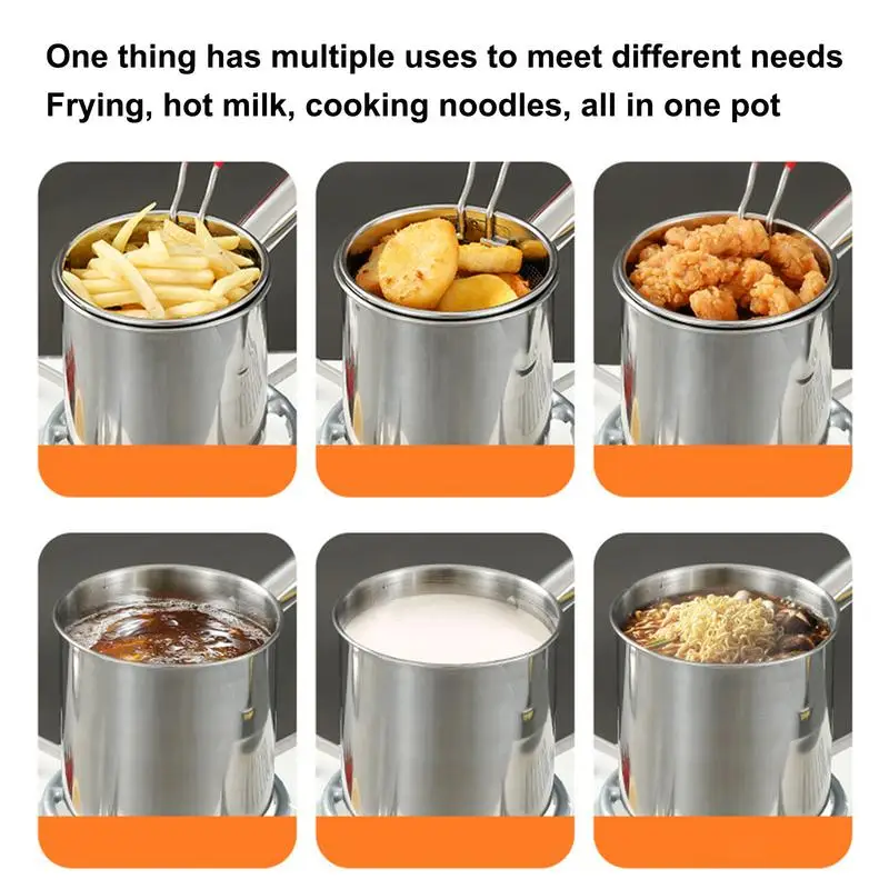 stainless steel deep fryer Bacon Grease Saver Frying Basket fuel-saving mini multi-function fryer kitchen deep pot with mesh Lid