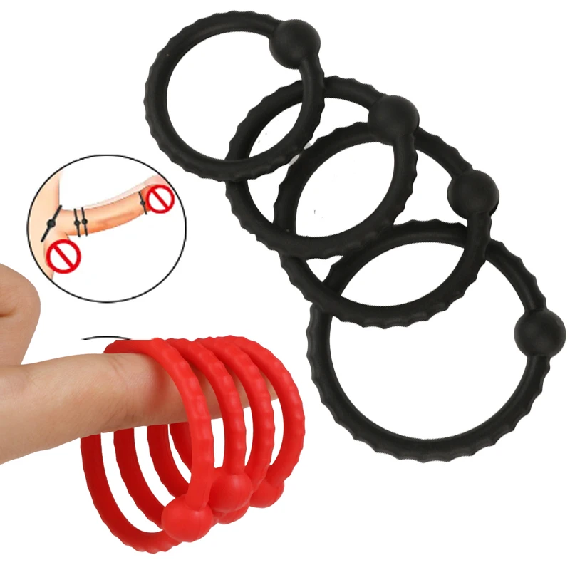 4Pcs/set Silicone Cock Ring Beaded Penis Rings Foreskin Ring Scrotum Bondage Semen Lock Sex Erection Product For Men\'s Chastity