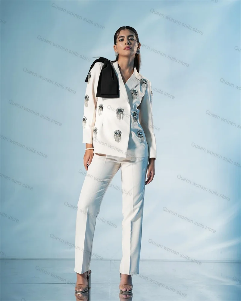 Lucury-Ensemble Blazer et Pantalon en Clip pour Femme, Smoking de Mariage Blanc, Robe de Bal, Veste Formelle, Manteau de ixavec Nministériels d, 2 Pièces