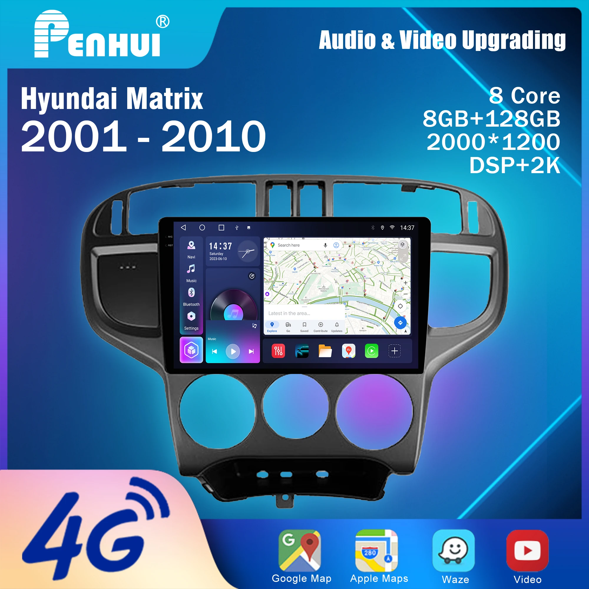 

Penhui для Hyundai Matrix 2001–2010 Android Автомобильный DVD-мультимедийный плеер Экран Аудио Видео 2 Din DSP Bluetooth CarPlay Радио