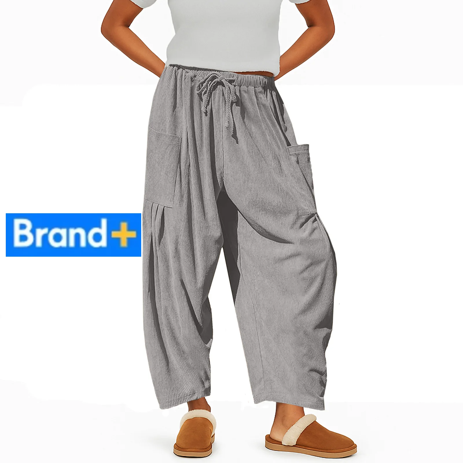 سروال قصير مريح للنساء - بنطلون بالازو فضفاض مع رباط قابل للتعديل، سروال صالة مثالي مع #4