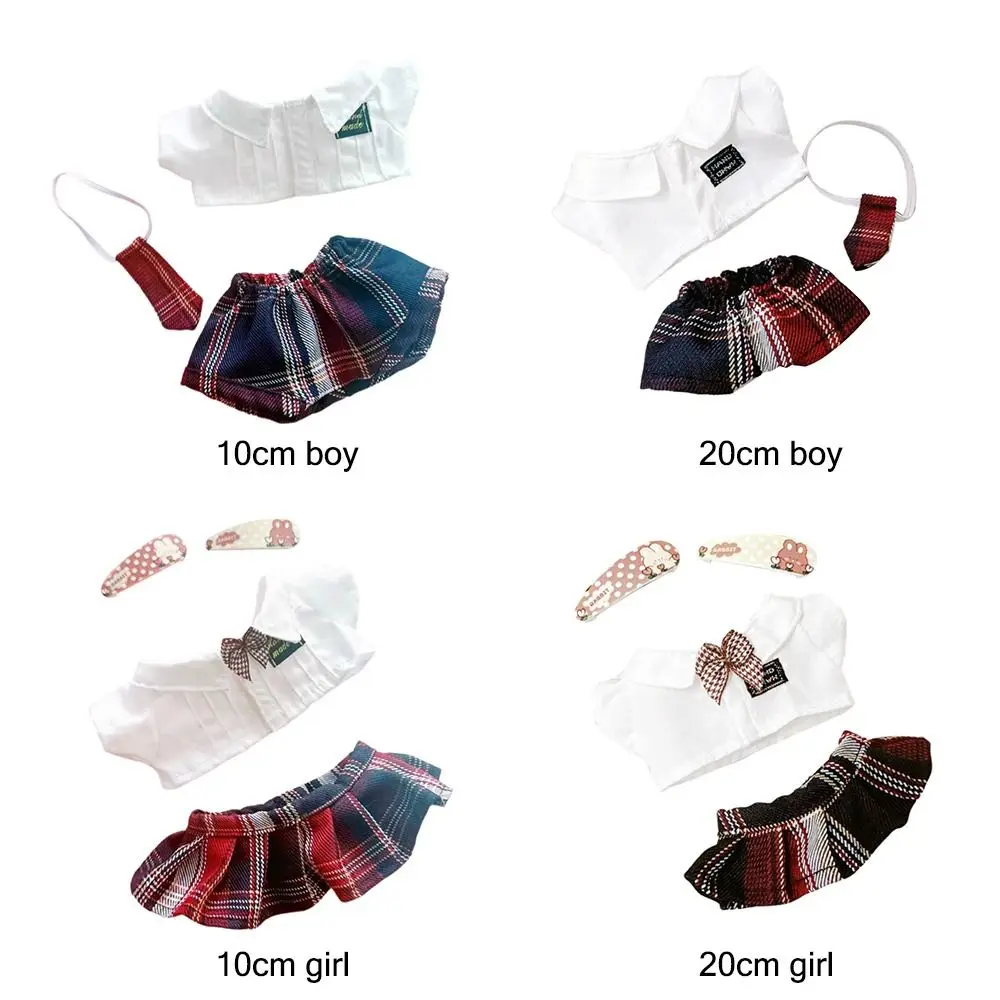 10 Cm/20 Cm Poppenkleertjes Rode Rasters Jongen Meisje Blouse Rok Pak Foto Prop Speelhuis Pop Schooluniform katoen Gevulde Pop