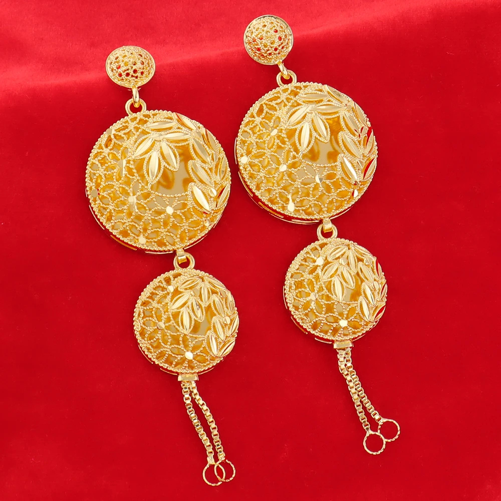 

Gold Color Hollow Flower Design Necklace Earrings for Women 24K Gold Plated French Romantic Jewelry for Party Wedding Banquet