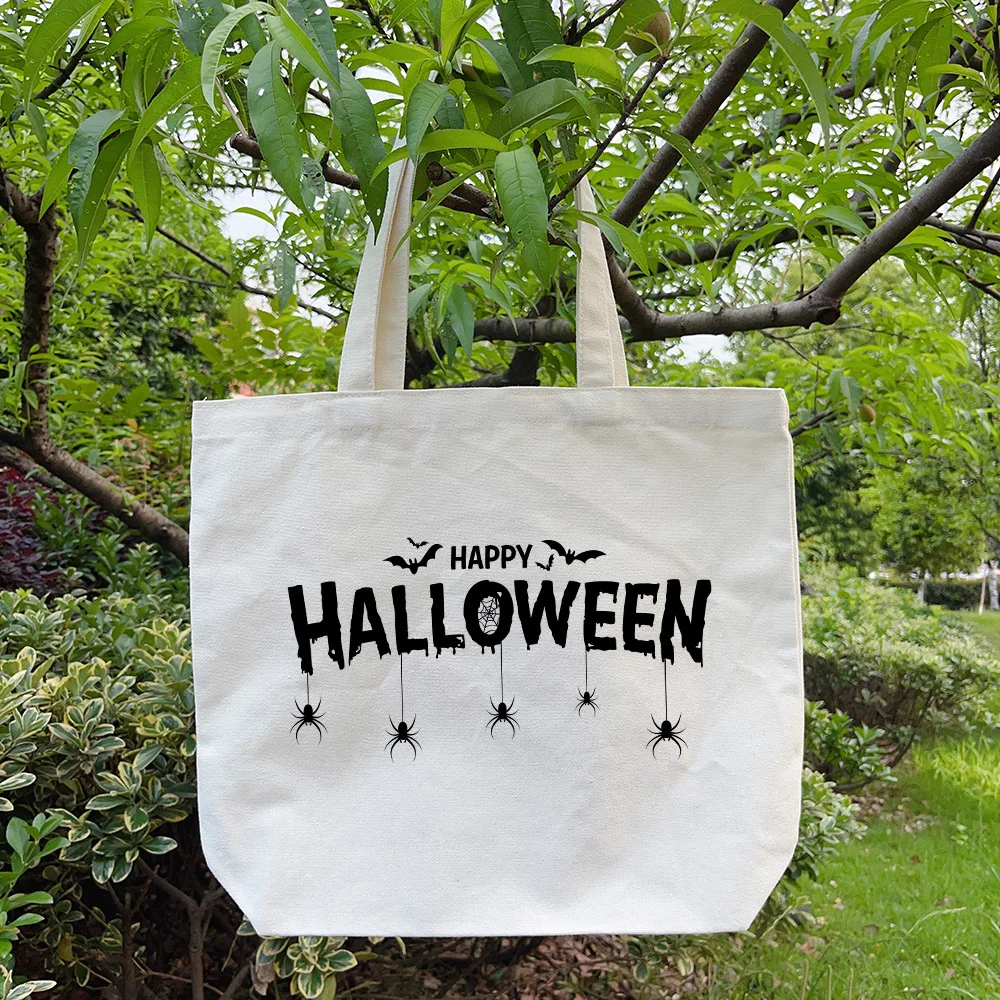 Halloween Large Capacity Tote Bag Lightweight Casual Shoulder Bag for Women Pumpkin Ghost Bat Canvas Shopper Bag Handbag