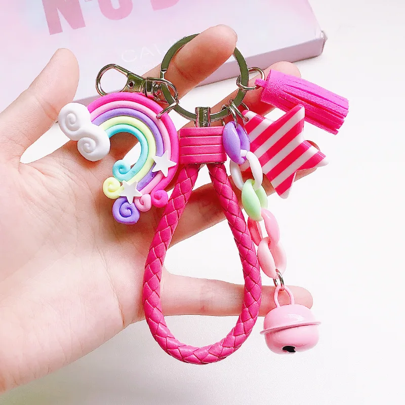 Silicone Keyring For Women Cute Shell Rainbow Keychain Charms Colorful Bell Keychain Car Accessories Jewelry Wholesale Trend New