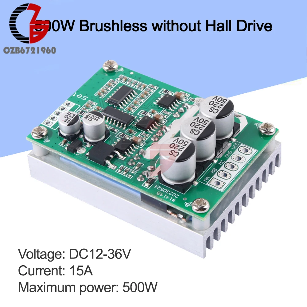 DC 12-36V 500W Brushless Motor Speed Controller Hall Free Motor Driver Board High Power Foward Reverse Speed Regulator Module