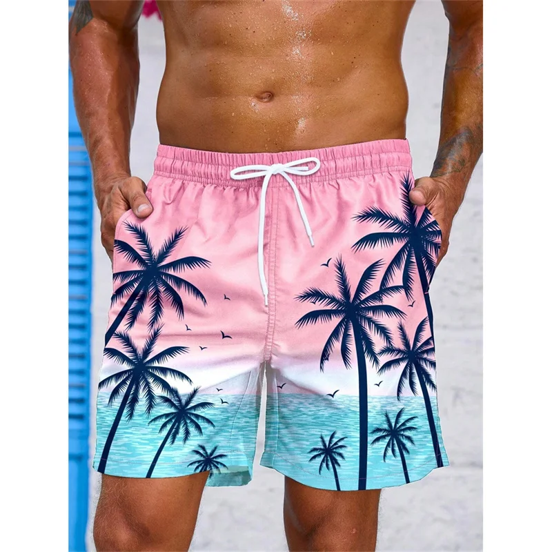 Vintage Plant Pattern Beach Shorts For Men Coconut Tree 3D Printed Swim Trunks Summer Hawaiian Short Pants Loose Board Shorts