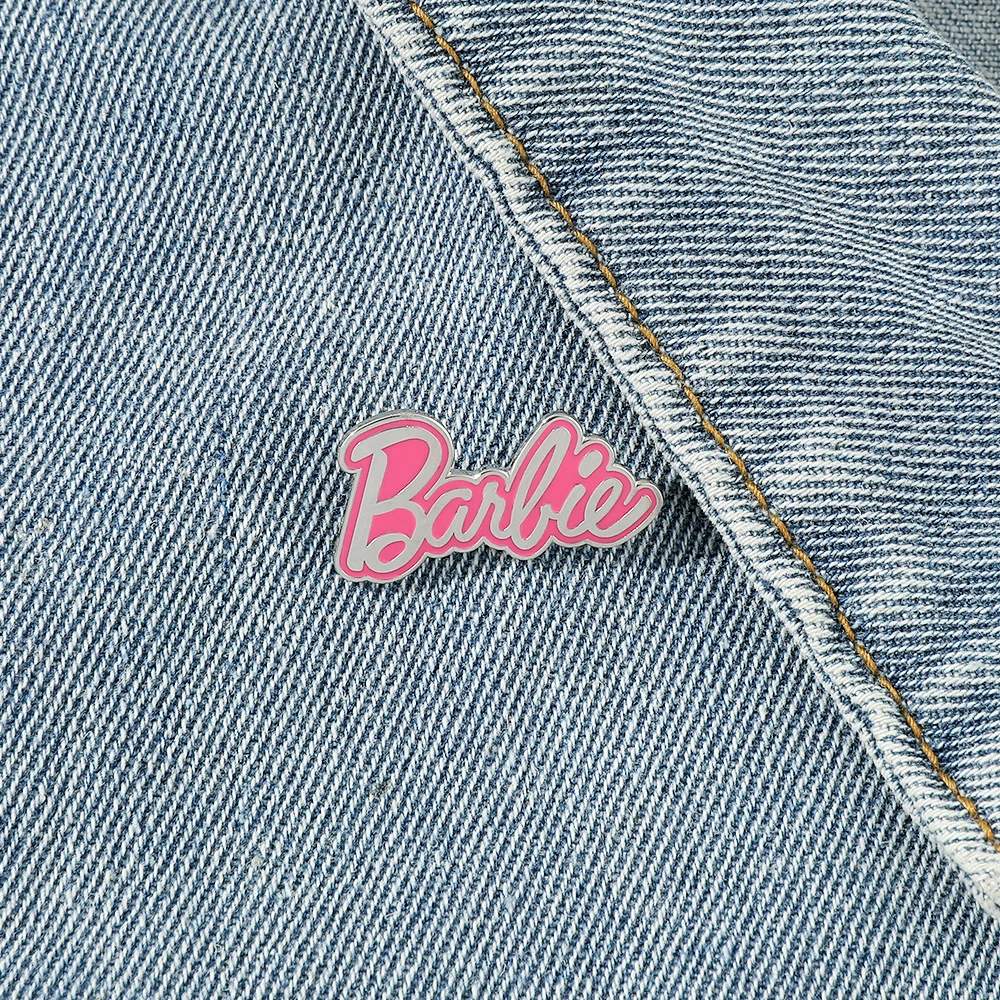 Disney Anime Barbie Enamel Lapel Pins for Backpacks Pink Letter Barbie Metal Alloy Badges Pins Brooches Jewelry Accessories